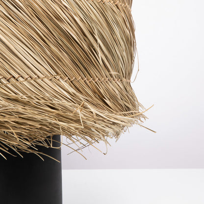 Woven Table Lamp - Black Natural Pandan Shade with Sisal Fringe