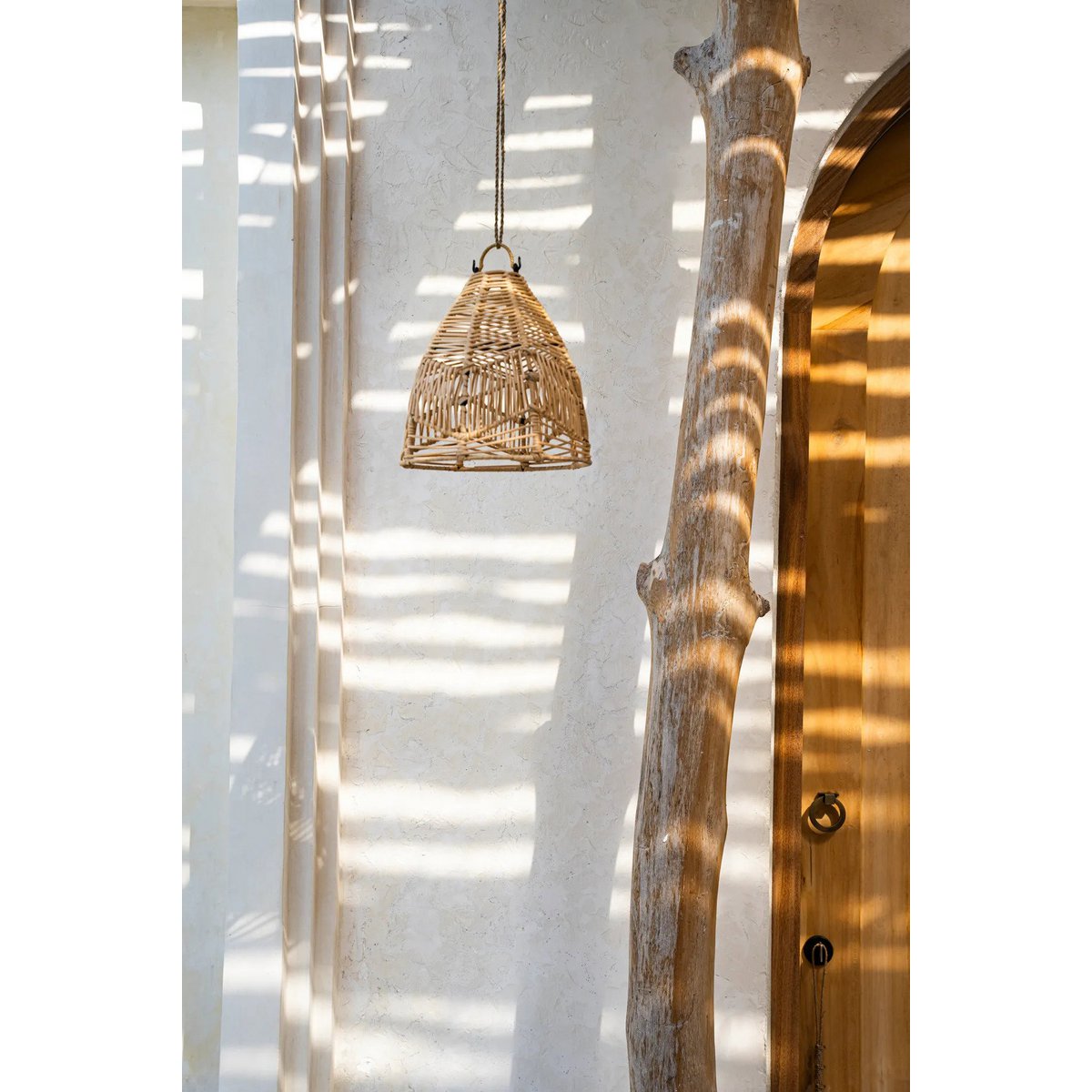 Rattan Pendant Light - Small Natural Woven Lamp for Boho Decor