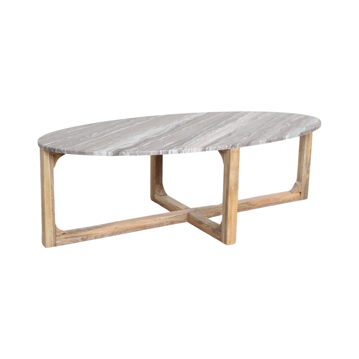 Marble Coffee Table - Oval Fantasy Brown Stone & Mango Wood, 120cm