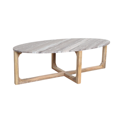 Marble Coffee Table - Oval Fantasy Brown Stone & Mango Wood, 120cm