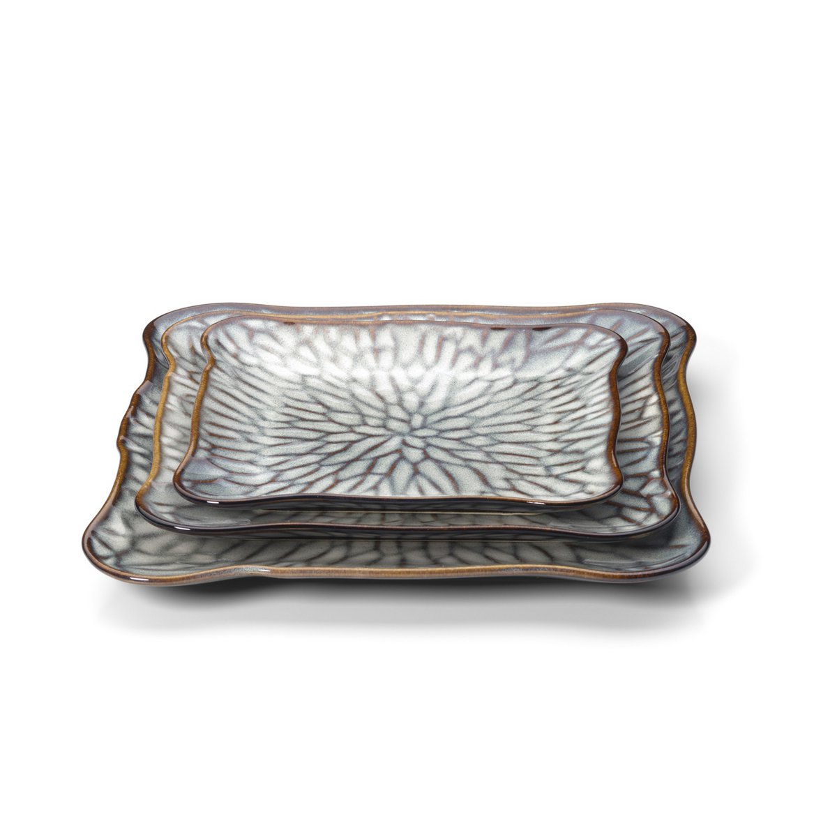 The Lotus Ice Square Plate - Grey Brown - L