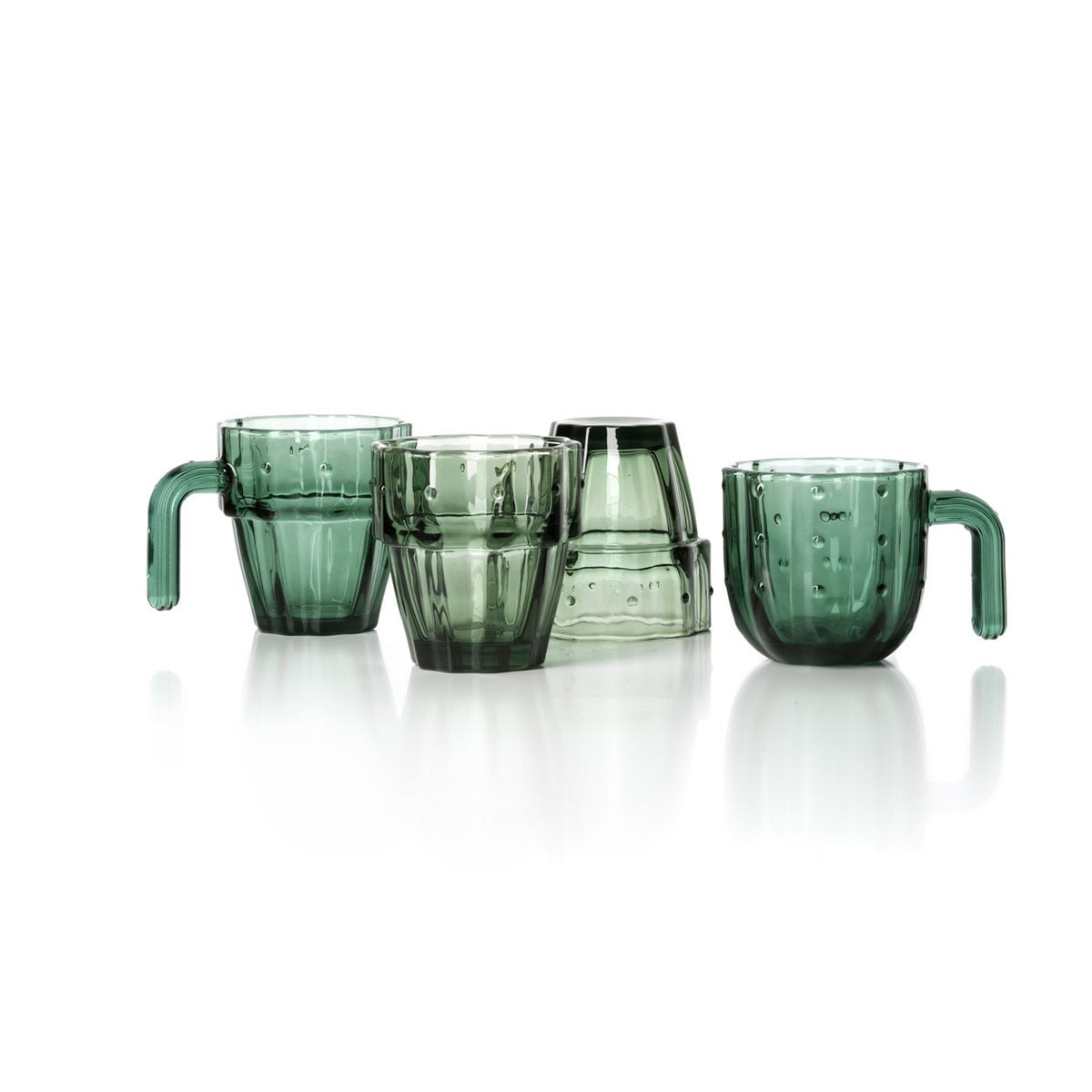 Green Stackable Water Glasses - Cactus Design, Set of 4