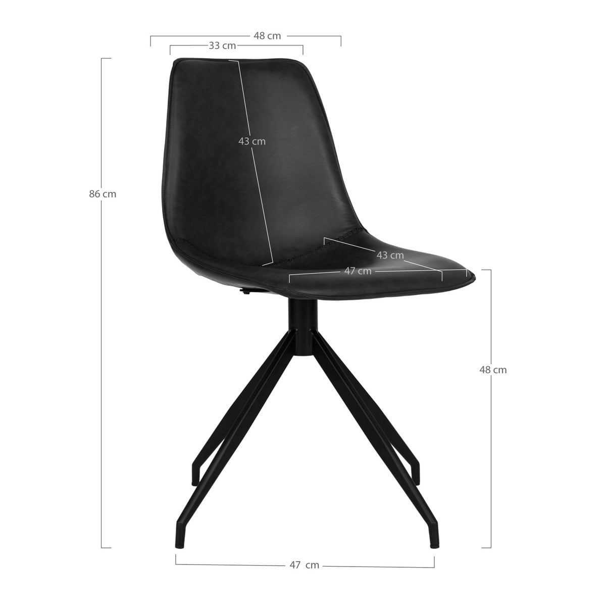 Monaco Dining Chair - Black, PU/Steel, 56x48x86 cm - Set of 2