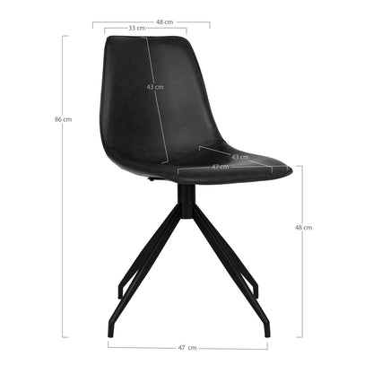 Monaco Dining Chair - Black, PU/Steel, 56x48x86 cm - Set of 2