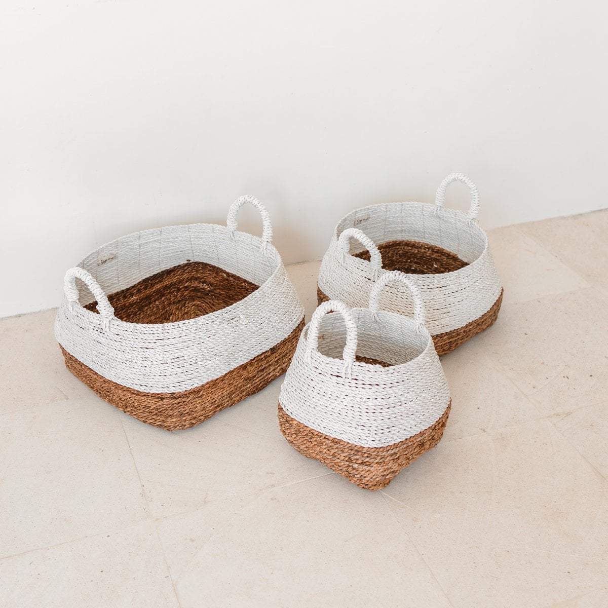 Banana Fiber Woven Storage Basket – White Boho Square Basket