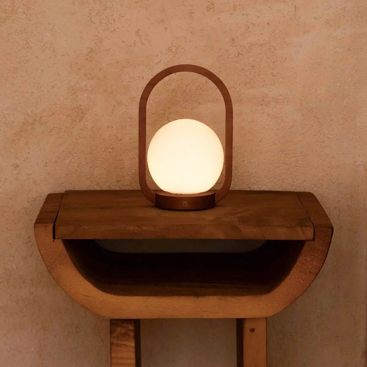 Wooden Cordless Table Lamp – Chestnut Brown, Rechargeable & Dimmable