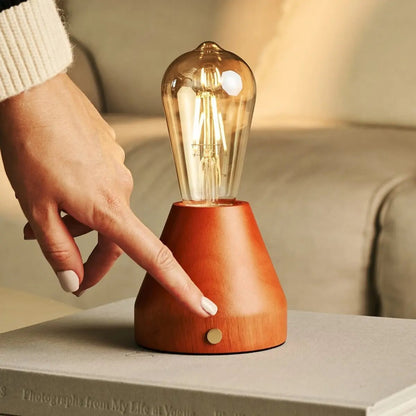 Zavi Chestnut Brown Rechargeable Table Lamp | LED, Cordless & 80-Hour Battery Life