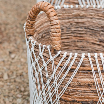 Banana Fiber Storage Basket – Handwoven Laundry or Plant Basket