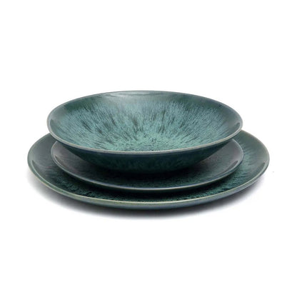Stoneware Salad Plate - Aqua Blue Ceramic Dinner Plate