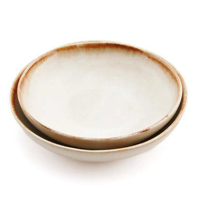 Ceramic Bowl Plate - Small White & Gold Cascais Design