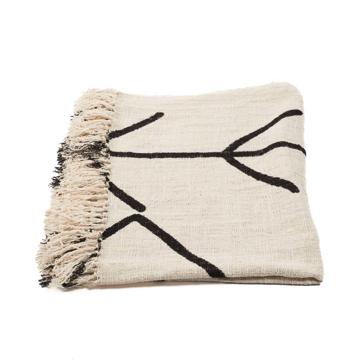 Cotton Bed Throw - Natural Black Evil Eye Design