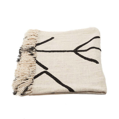 Cotton Bed Throw - Natural Black Evil Eye Design