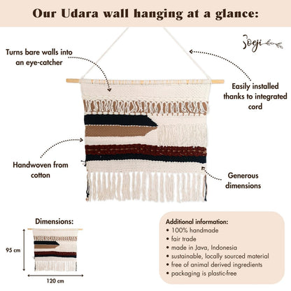 Large Macrame Wall Hanging – Woven Boho Wall Decor – Modern Cotton Wall Hanging Natural Material – Handwoven Wall Decor 120x95 cm UDARA