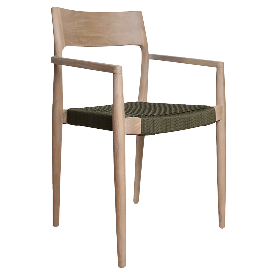 Teak Garden Chair with Armrests – Freya Green Rope & Light Teak