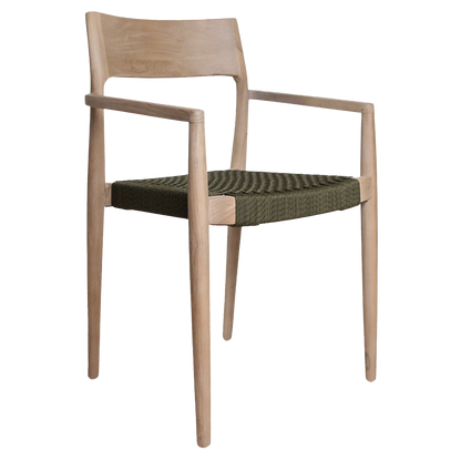 Teak Garden Chair with Armrests – Freya Green Rope & Light Teak