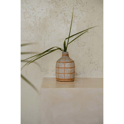 Concrete Vase - Natural Rattan Accent - Large Whoopy Vase