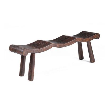 Mango Wood Wave Bench - Dark Walnut Finish - Medium