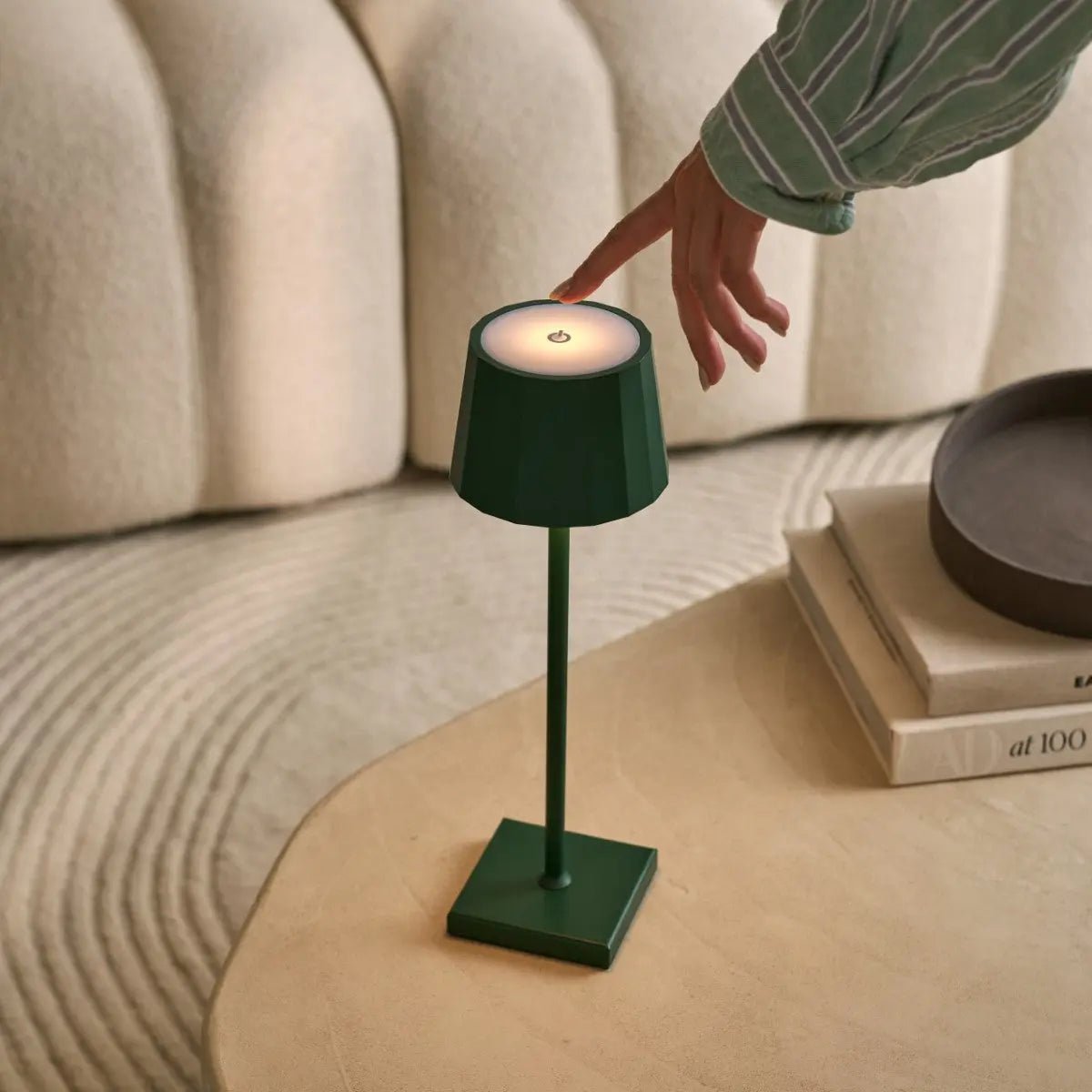 William Pine Green Rechargeable Table Lamp | USB-C, Dimmable, 120-Hour Battery