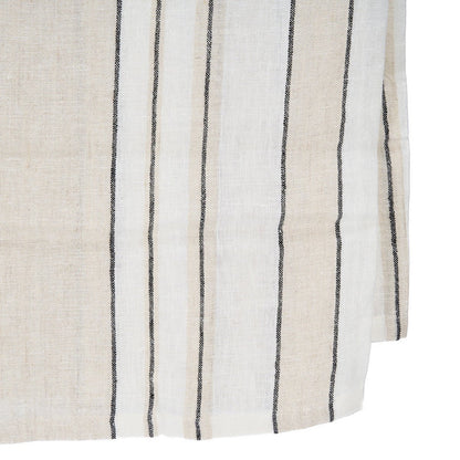 Linen Tablecloth - Natural Black White Striped Dining Table Cover 150x300