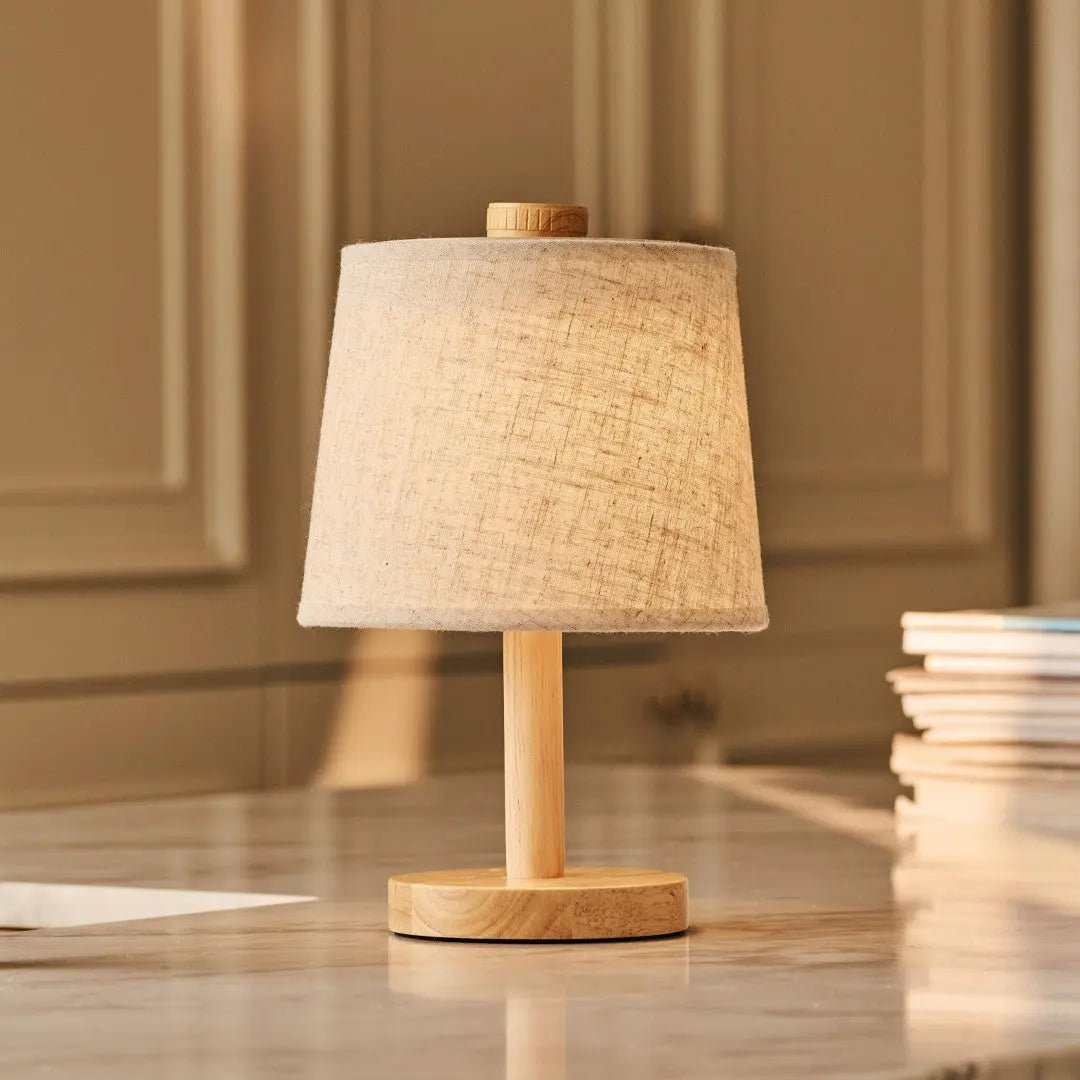 Wooden Cordless Table Lamp – Light Brown Rechargeable Linen Rover
