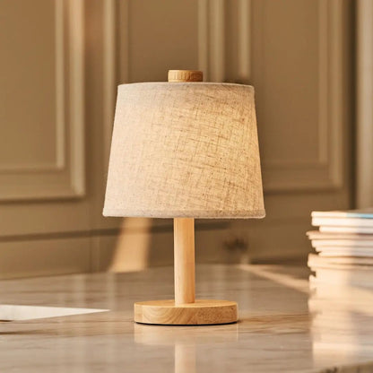 Wooden Cordless Table Lamp – Light Brown Rechargeable Linen Rover