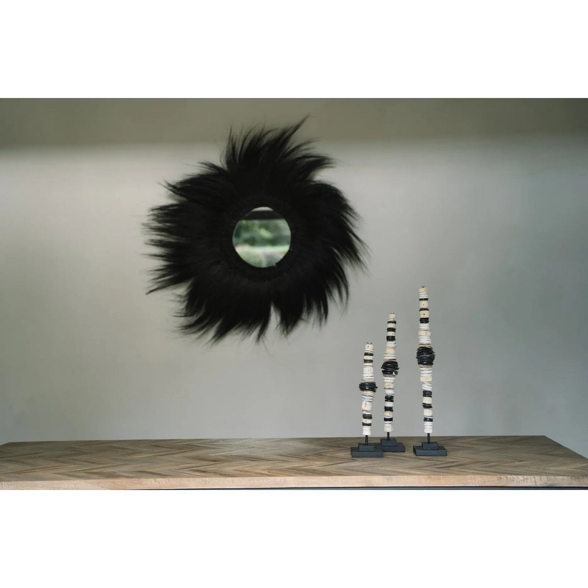 Wall Mirror Rayung Grass – Black Boho Chic Simba Style, Large