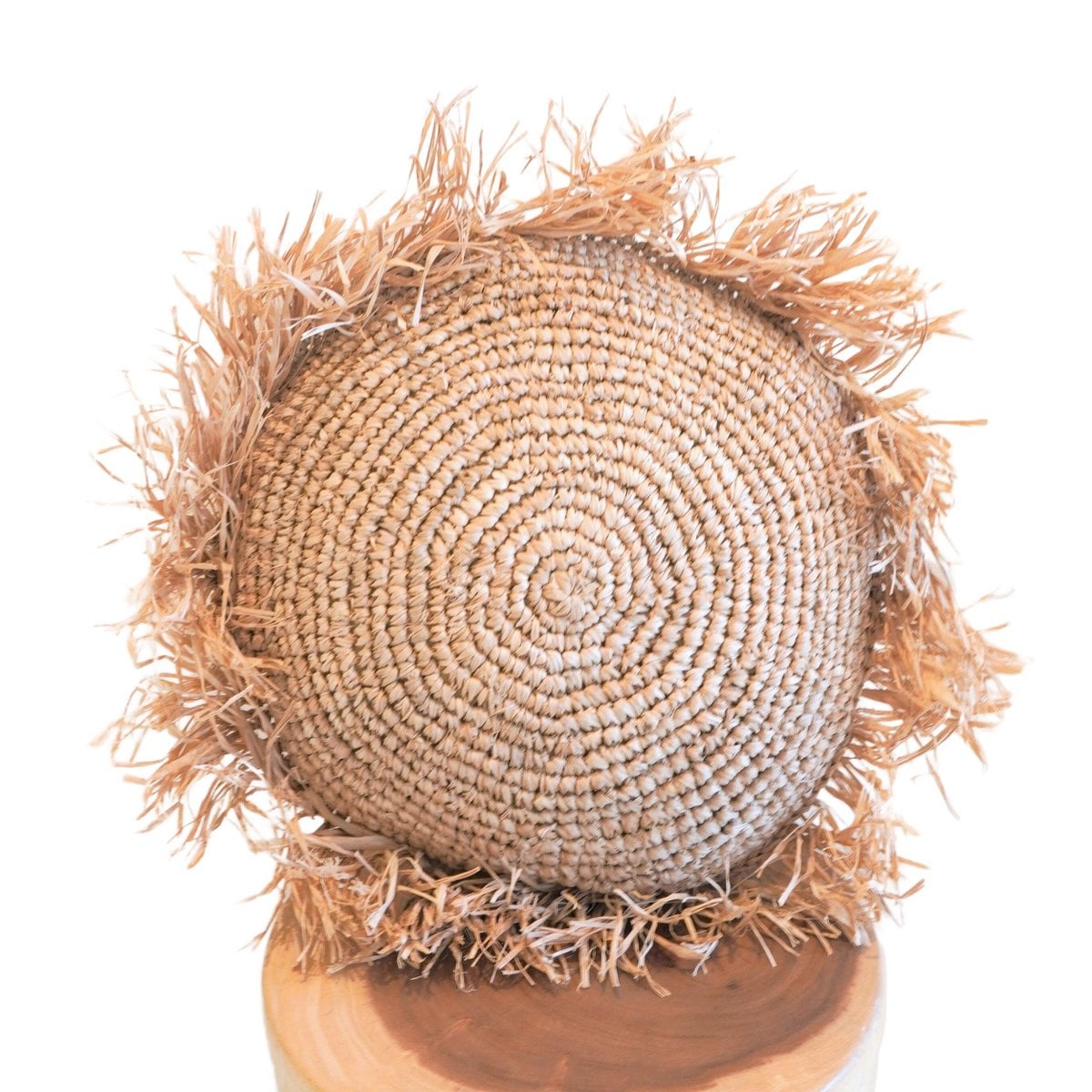 Raffia Throw Pillow - Round Boho Cushion with Fringes, 40/50 cm