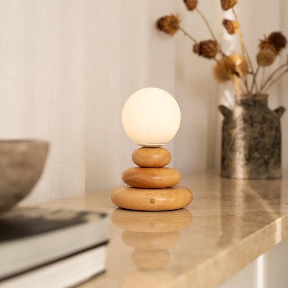 Isabella Light Brown Wooden Rechargeable Lamp | Dimmable, Cordless & Warm Light