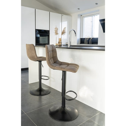 Microfiber Bar Stools - Light Brown Adjustable Height Kitchen Chairs, Set of 2