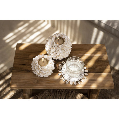 Seagrass Coaster with Shells – Coastal Drink Coaster, White