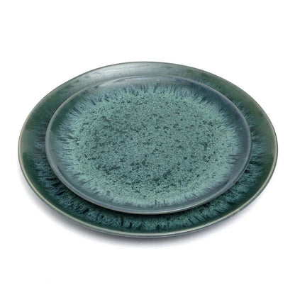 Stoneware Salad Plate - Aqua Blue Ceramic Dinner Plate