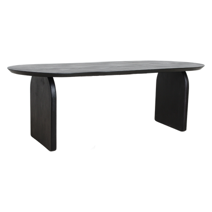 Mango Wood Dining Table - Black Bullnose Design, Closed Chassis