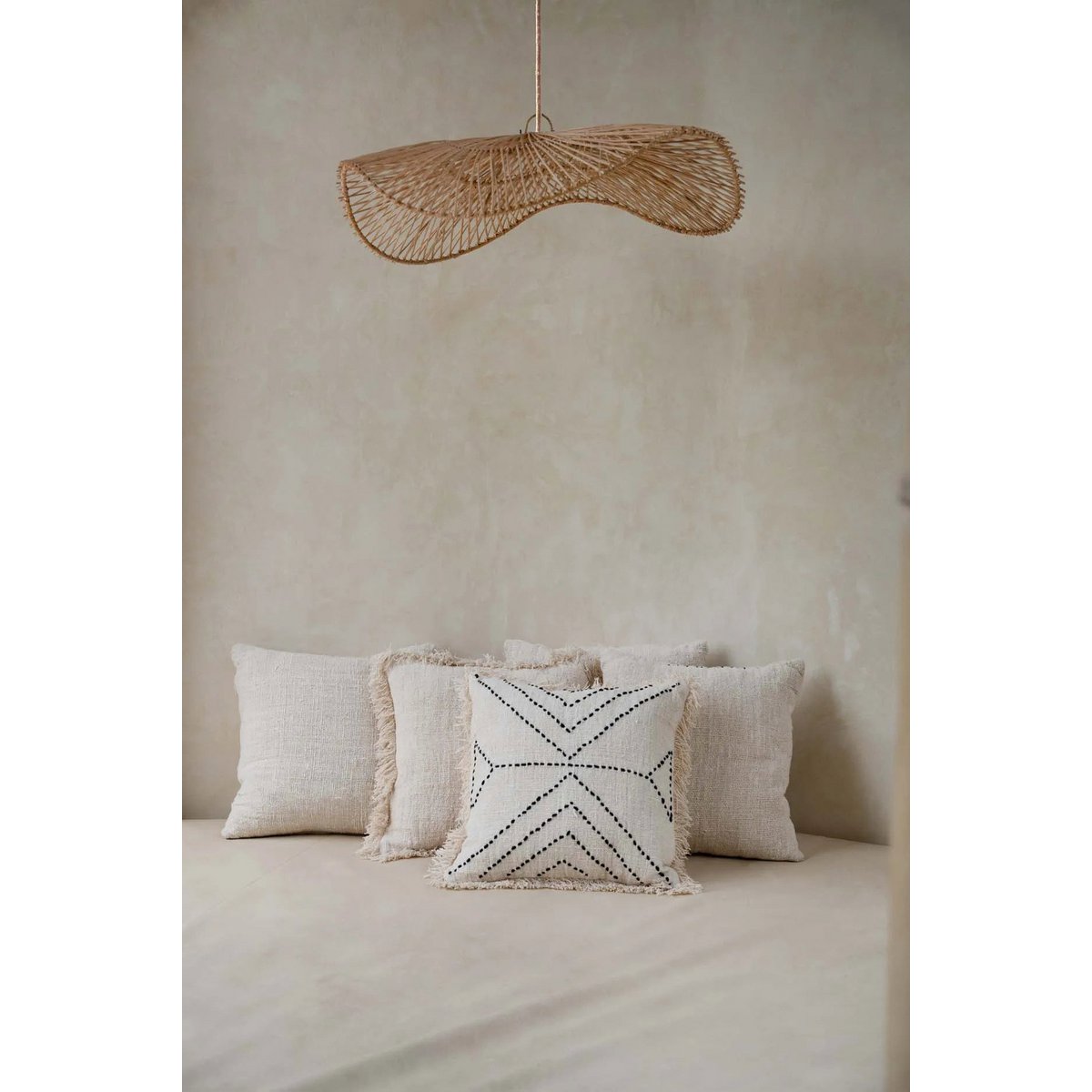 Raffia Cushion Cover - Tribal Design - Natural Black, 50x50