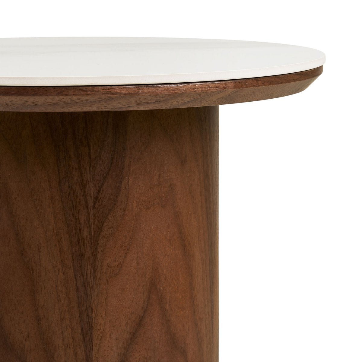 Noli Side table, ceramic table top/ash veneer, white/dark brown, ø40x38 cm