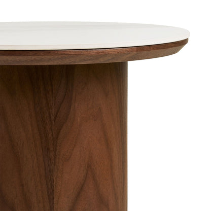 Noli Side table, ceramic table top/ash veneer, white/dark brown, ø40x38 cm