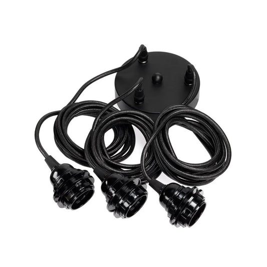 Black Ceiling Light Fitting - Triple Pendant with Adjustable Cables