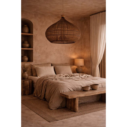 Rattan Pendant Light - Dark Walnut Gourd Shape - Large