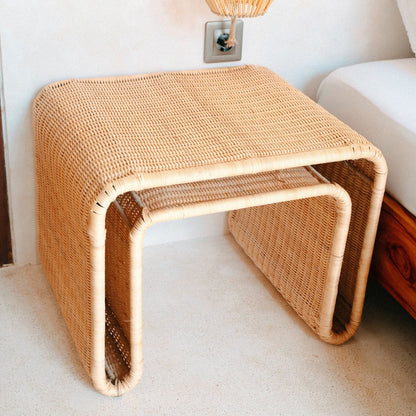 Rattan Side Table - Handcrafted Metal Frame Coffee Table Bayu