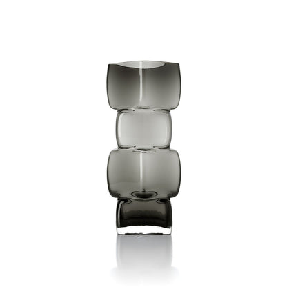 Recycled Glass Vase - Modern Cubes Design, Dark Grey - Large