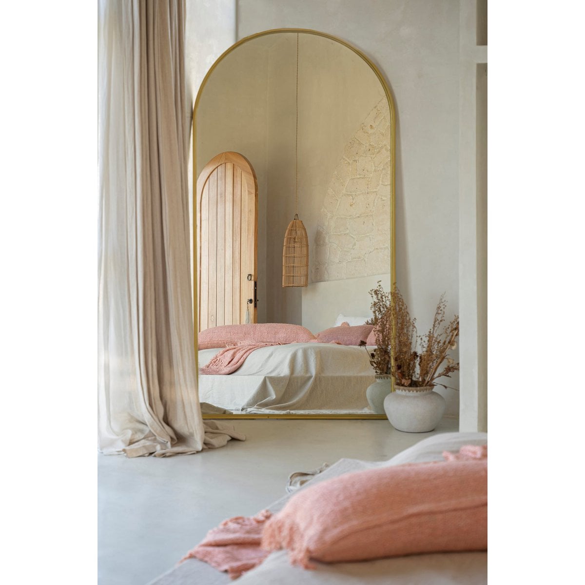 Cotton Cushion Cover - Salmon Pink Boho Pillow, 35x100 cm