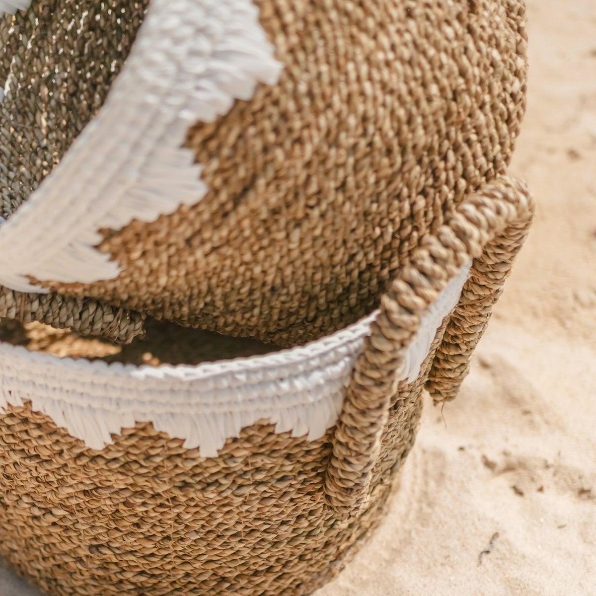 Seagrass Storage Basket with Cotton Cords – Round Laundry Basket