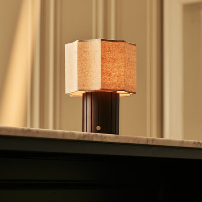 Channa Dark Brown Rechargeable Table Lamp | Linen Blend, Stylish & Functional