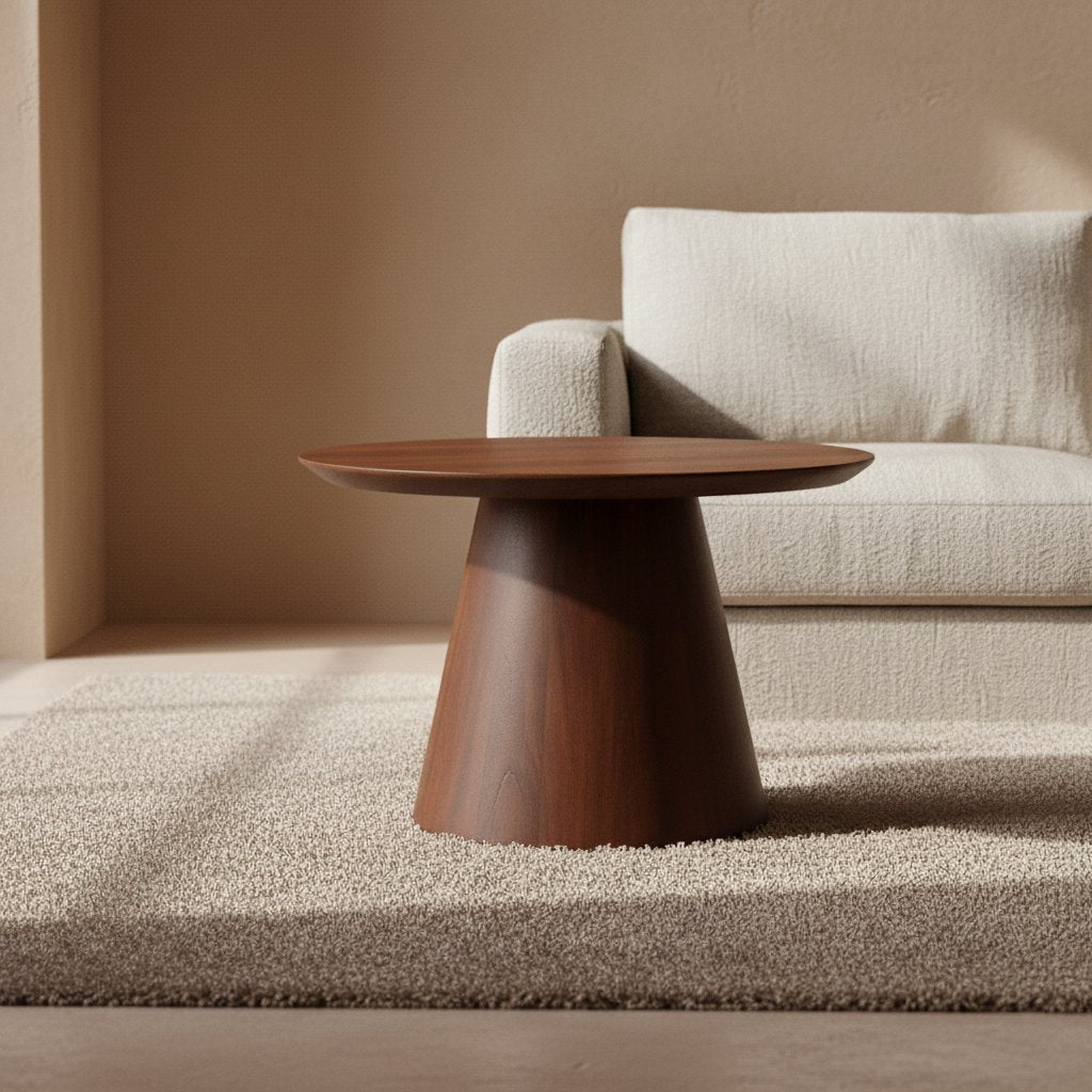 Mango Wood Side Table - Modern Cone Accent Table - 55cm