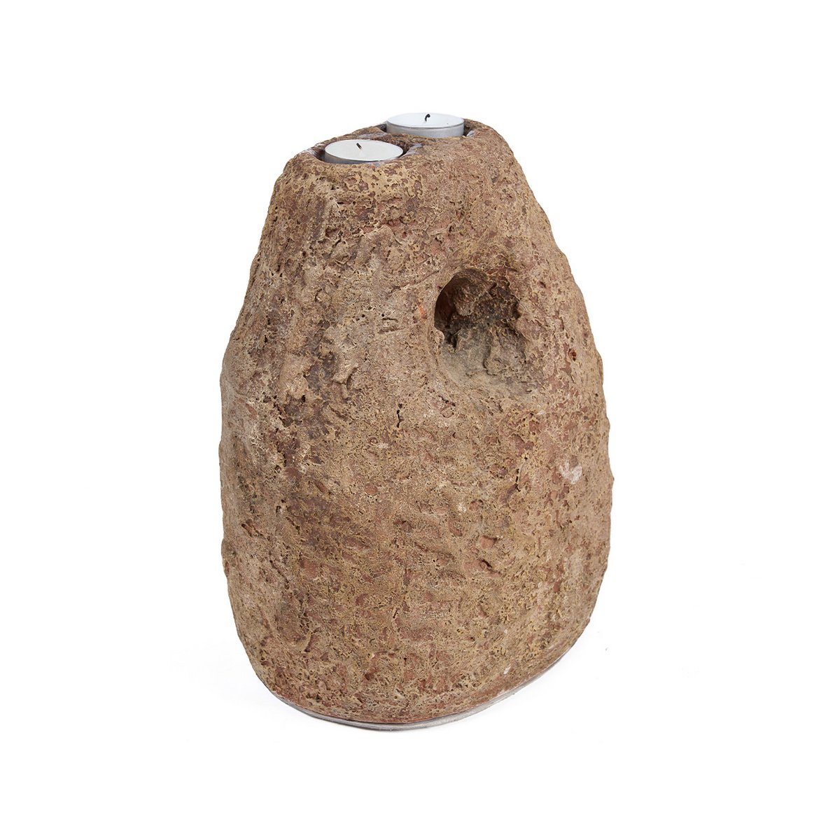 Terracotta Candle Holder - Modern Totem Style - Brown