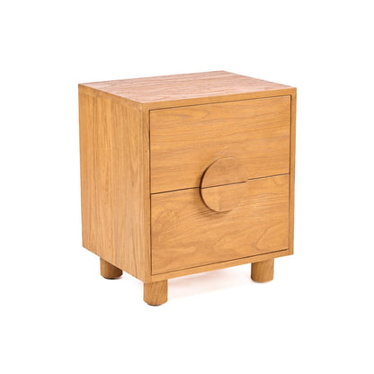 Teak Nightstand - Natural Wood Bedside Table with Drawers