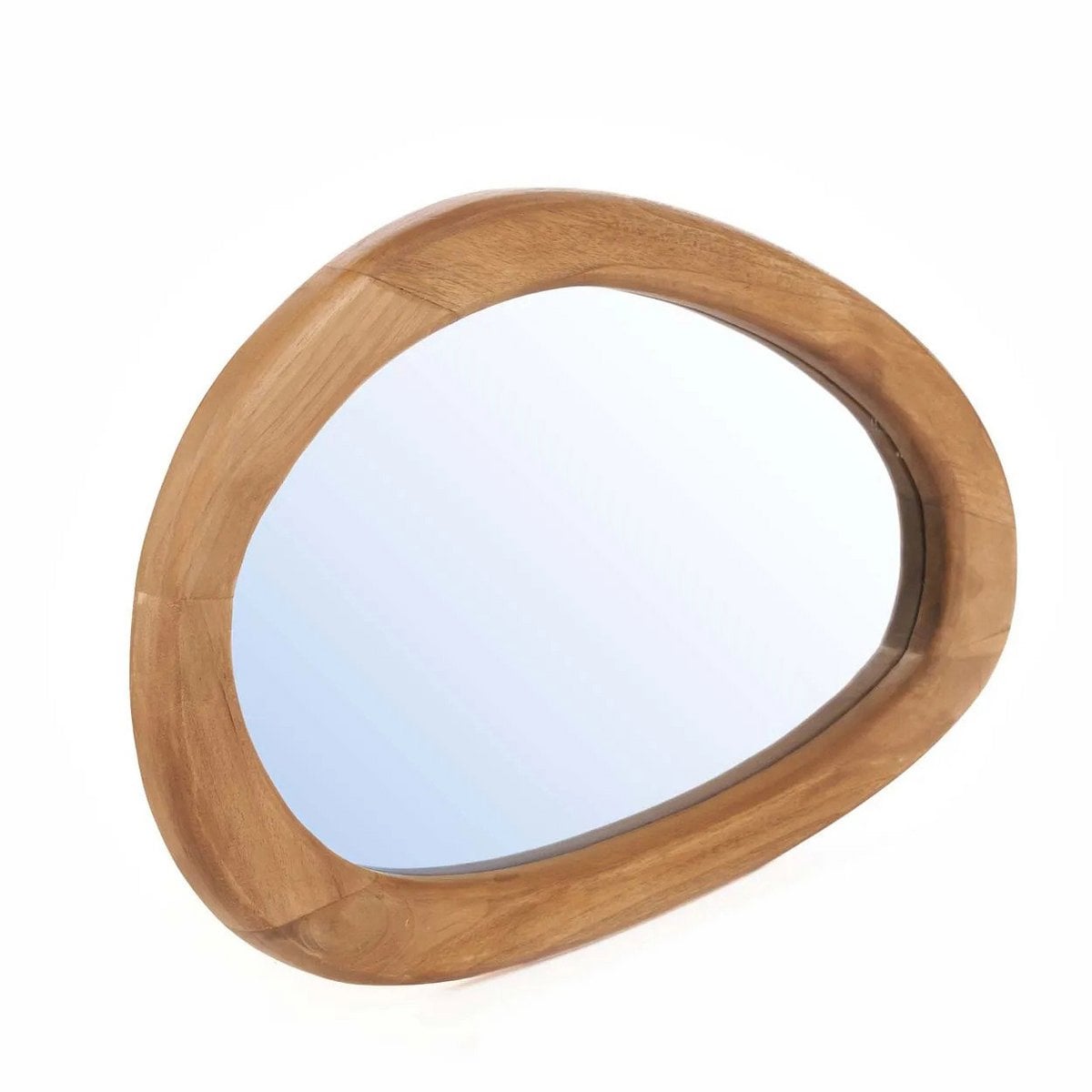 Teak Wood Wall Mirror - Organic Style, Natural Finish - Medium