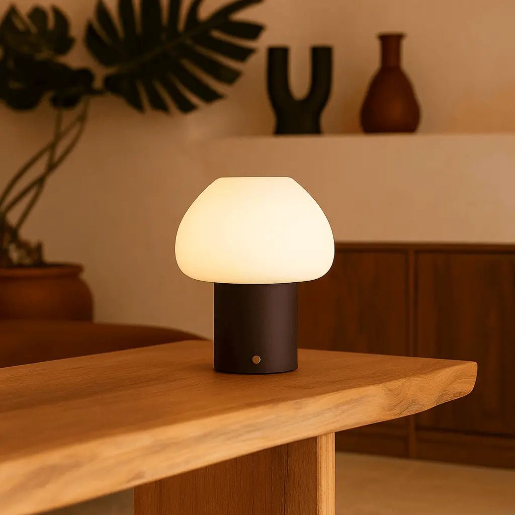Dark Brown Wooden Table Lamp | Rechargeable & Dimmable