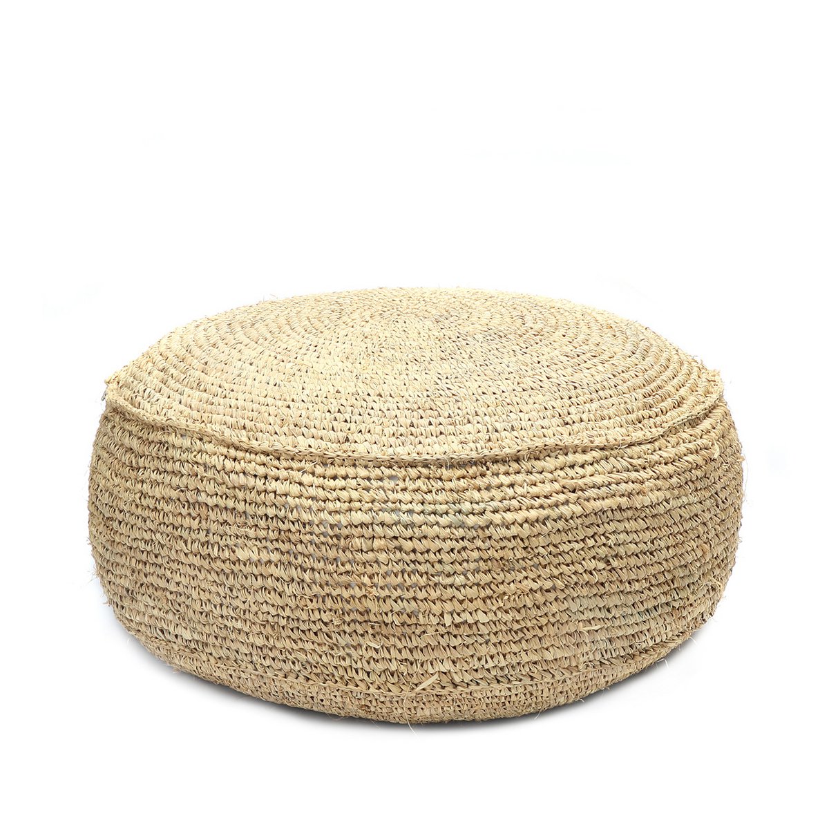 Raffia Pouffe - Natural Woven Ottoman, Round Accent Seating