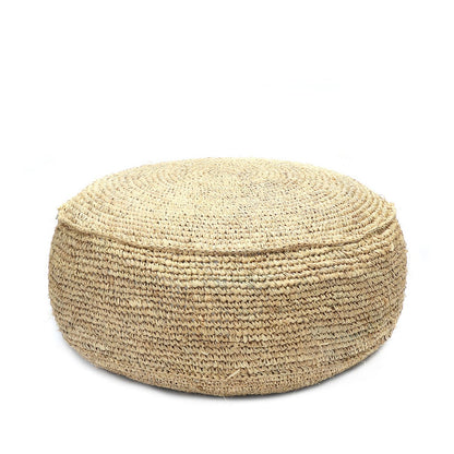 Raffia Pouffe - Natural Woven Ottoman, Round Accent Seating