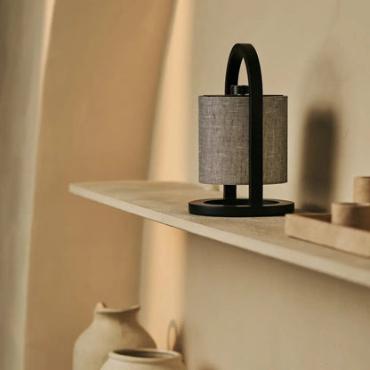 Wooden Rechargeable Table Lamp - Black & Grey Linen Blend, Cordless